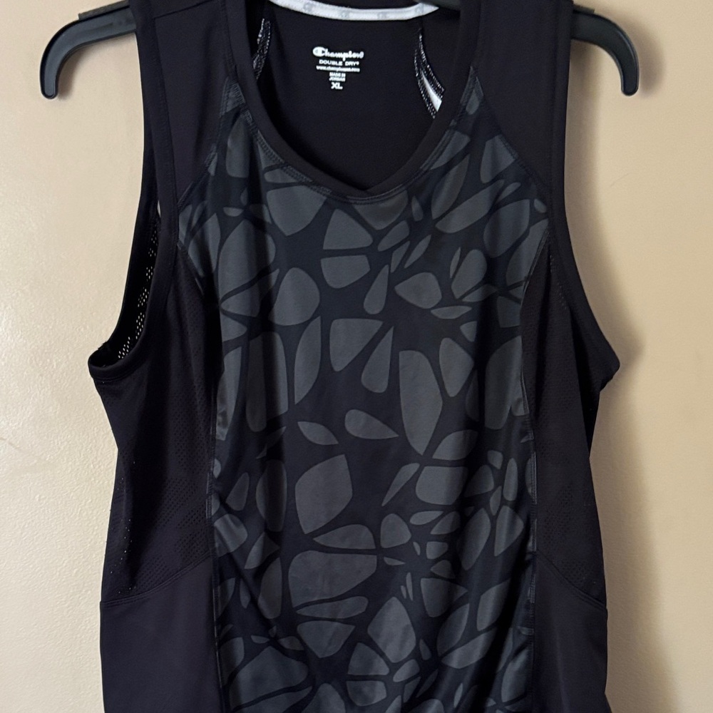 Champion Black and Gray Patterned Tank Top XL ⭐️